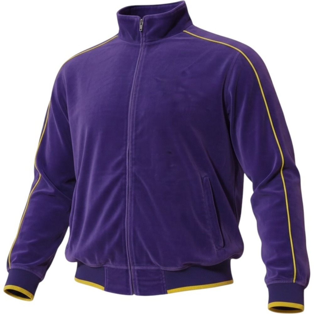 Vtg Y2K Sweatsedo Purple Velour Track Jacket Yellow Piping Mens XL Lakers Retro